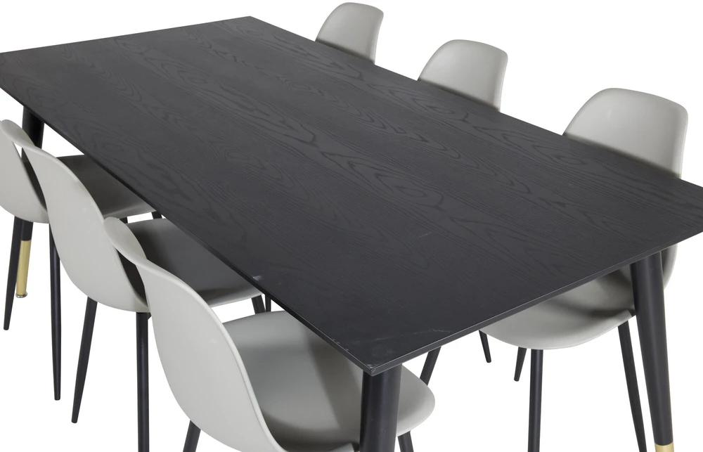 Venture Design Valgomasis stalas, Dipp, 180x90 cm, Juodas / Valgomasis kėdė, Polar, Juodos kojos / Pilka
