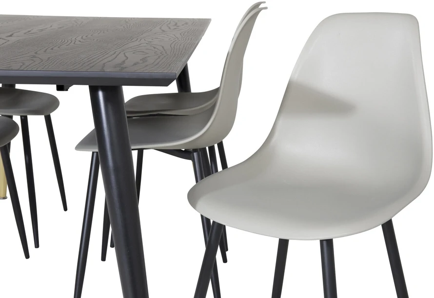 Venture Design Valgomasis stalas, Dipp, 180x90 cm, Juodas / Valgomasis kėdė, Polar, Juodos kojos / Pilka