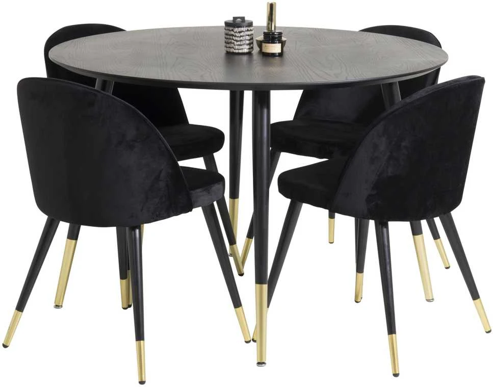 Venture Design Valgomasis stalas, Dipp, 115 cm, Juodas / Valgomasis kėdė, Velvetas, 57x76.5x50 cm, Juoda