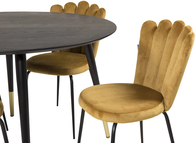 Venture Design Valgomasis stalas, Dipp, 115 cm, juodas, Kėdė, Limhamn Light, 54x82.5x44.5 cm, aukso spalvos