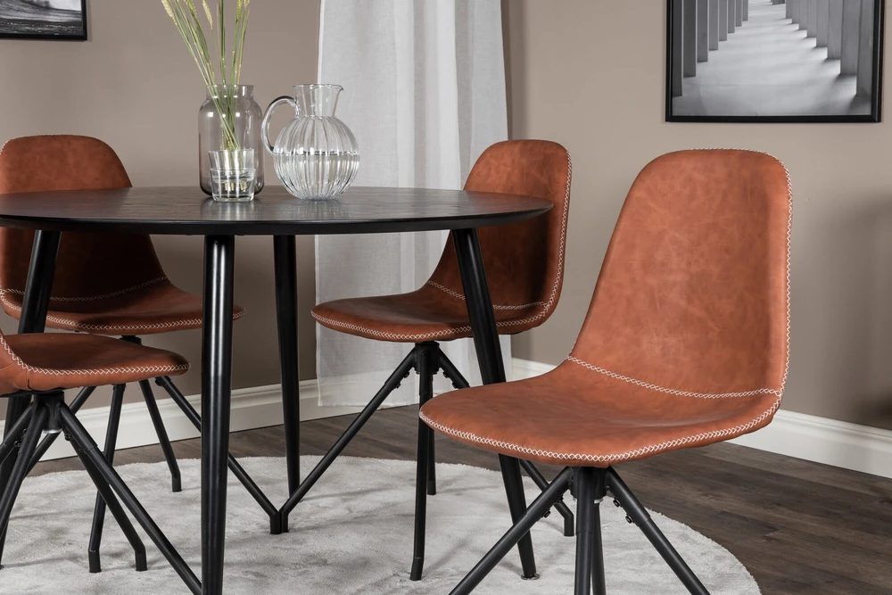Venture Design Valgomasis stalas, Dipp, 115 cm, Juodas / Valgomasis kėdė, Polar, 54x88x44 cm, Juoda