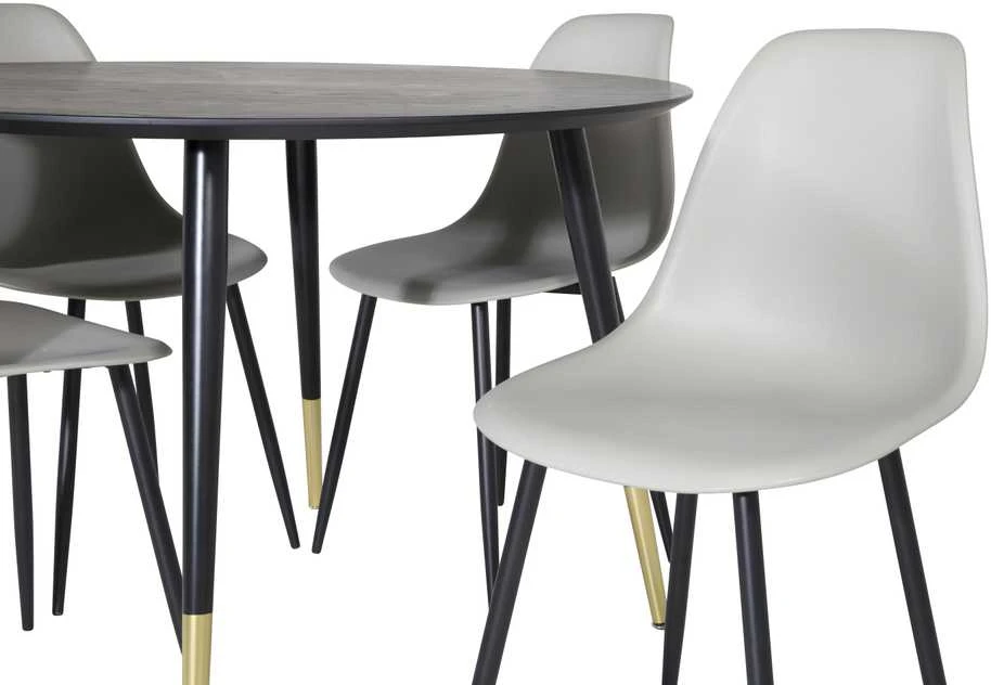 Venture Design Valgomasis stalas, Dipp, ⌀115 cm, Juodas / Valgomasis kėdė, Polar, 58x81x45.5 cm, Pilka