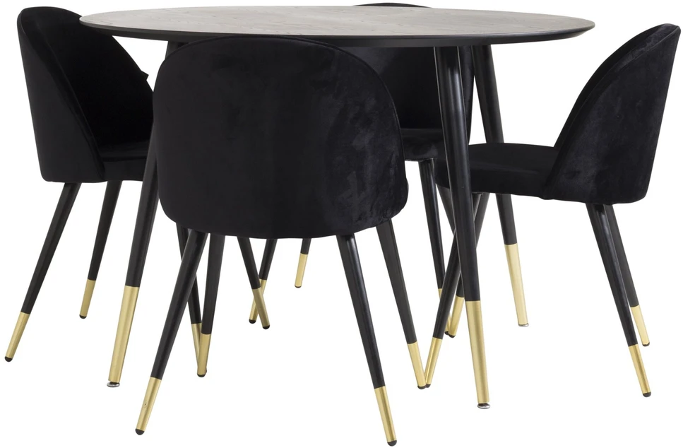 Venture Design Valgomasis stalas, Dipp, 115 cm, Juodas / Valgomasis kėdė, Velvetas, 57x76.5x50 cm, Juoda