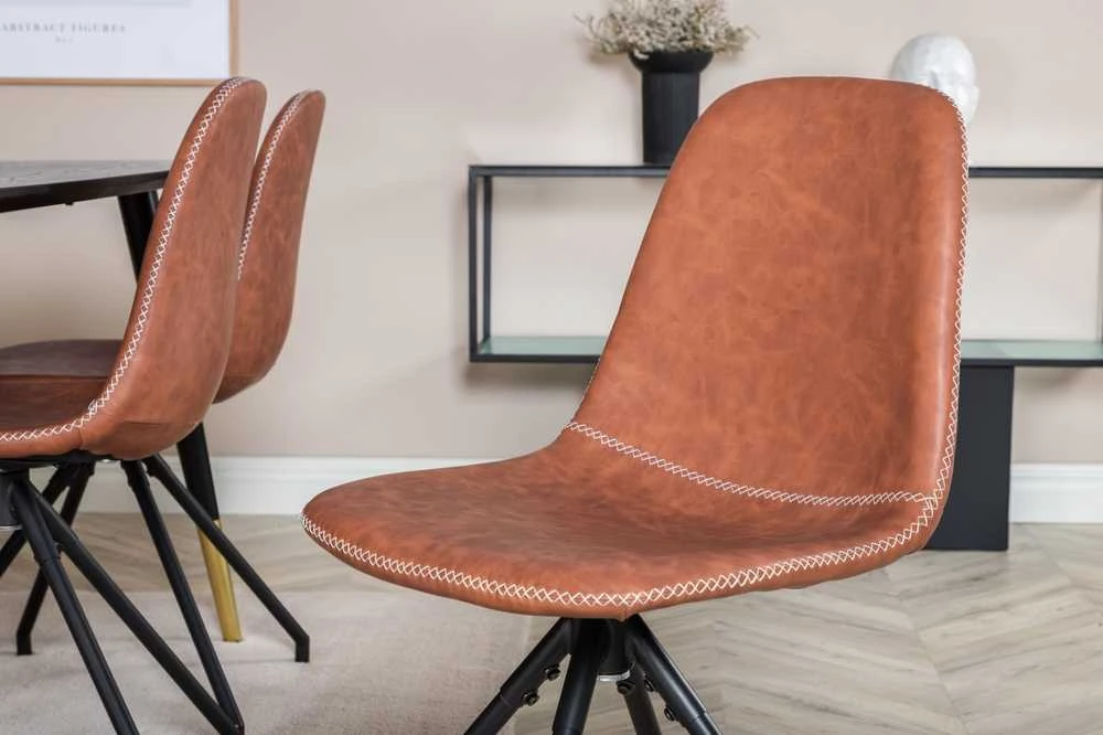Venture Design Valgomasis stalas, Dipp, 180x90 cm, Juodas / Valgomasis kėdė, Polar, 88x44 cm, Ruda