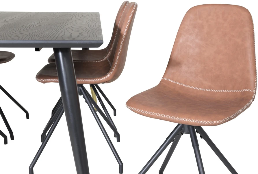 Venture Design Valgomasis stalas, Dipp, 180x90 cm, Juodas / Valgomasis kėdė, Polar, 88x44 cm, Ruda