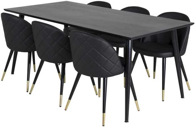 Venture Design Valgomasis stalas, Dipp, 180x90 cm, Juodas + Valgomasis kėdė, Velvet, 57x76.5x50 cm, Juoda