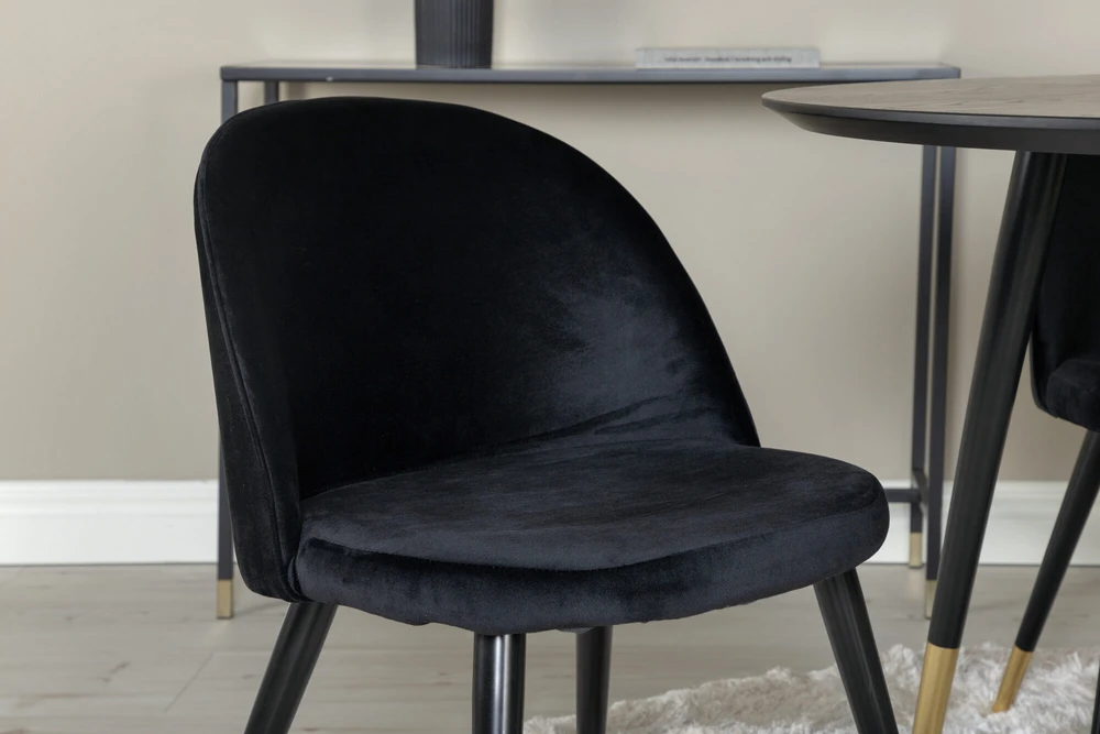 Venture Design Valgomasis stalas, Dipp, 115 cm, Juodas / Valgomasis kėdė, Velvetas, 57x76.5x50 cm, Juoda
