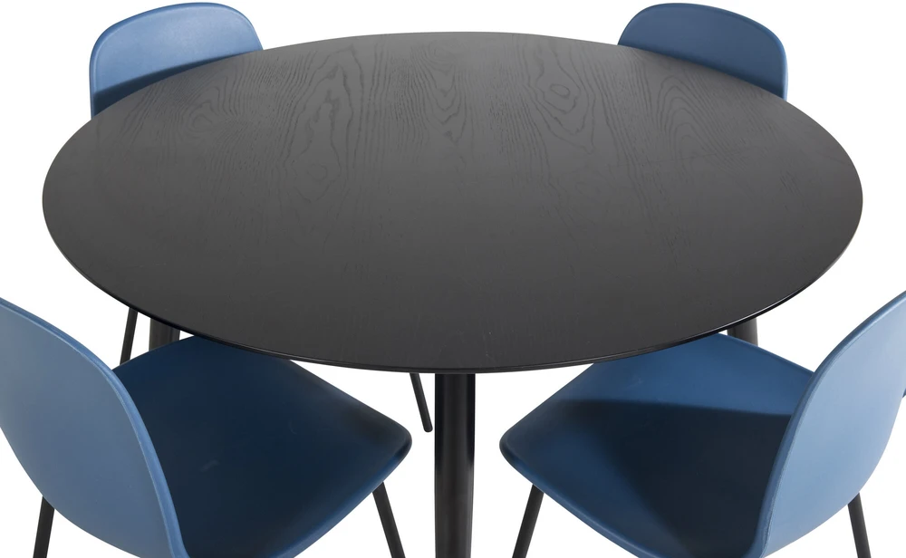 Venture Design Valgomasis stalas, Dipp, 115 cm, Juodas / Valgomasis kėdė, Arctic, 47.5x82x49 cm, Mėlyna