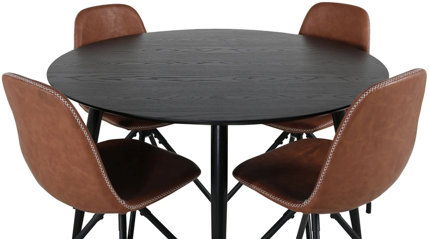 Venture Design Valgomasis stalas, Dipp, 115 cm, Juodas / Valgomasis kėdė, Polar, 54x88x44 cm, Juoda