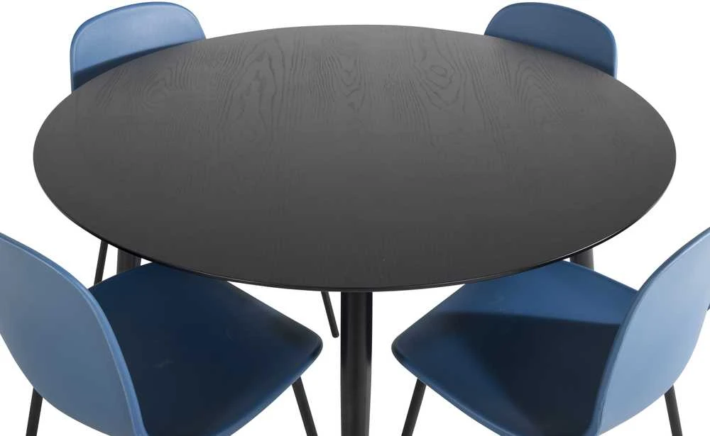Venture Design Valgomasis stalas, Dipp, 115 cm, Juodas / Valgomasis kėdė, Arctic, 47.5x82x49 cm, Mėlyna