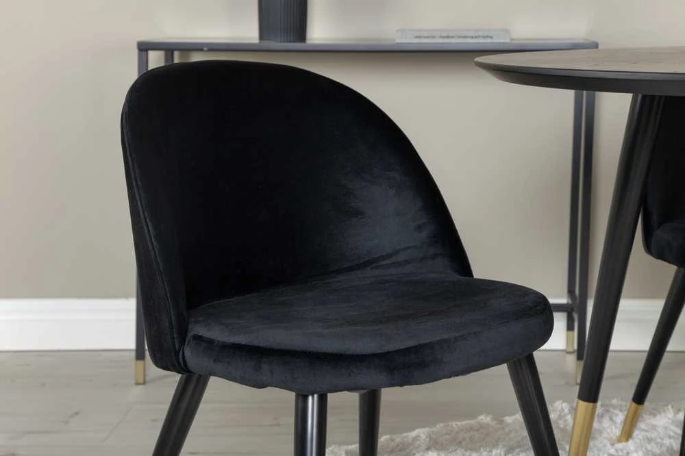 Venture Design Valgomasis stalas, Dipp, 115 cm, Juodas / Valgomasis kėdė, Velvetas, 57x76.5x50 cm, Juoda