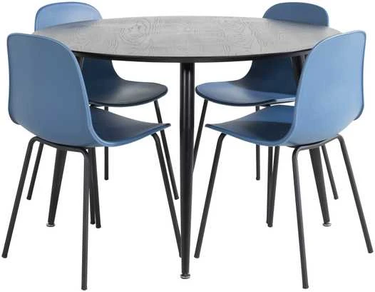 Venture Design Valgomasis stalas, Dipp, 115 cm, Juodas / Valgomasis kėdė, Arctic, 47.5x82x49 cm, Mėlyna