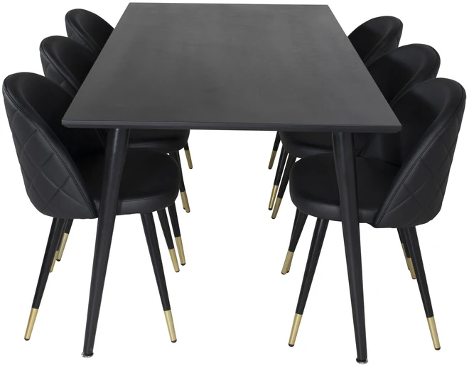 Venture Design Valgomasis stalas, Dipp, 180x90 cm, Juodas + Valgomasis kėdė, Velvet, 57x76.5x50 cm, Juoda
