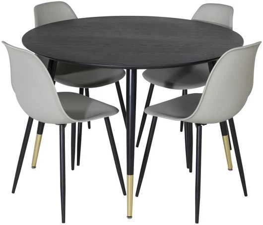 Venture Design Valgomasis stalas, Dipp, ⌀115 cm, Juodas / Valgomasis kėdė, Polar, 58x81x45.5 cm, Pilka