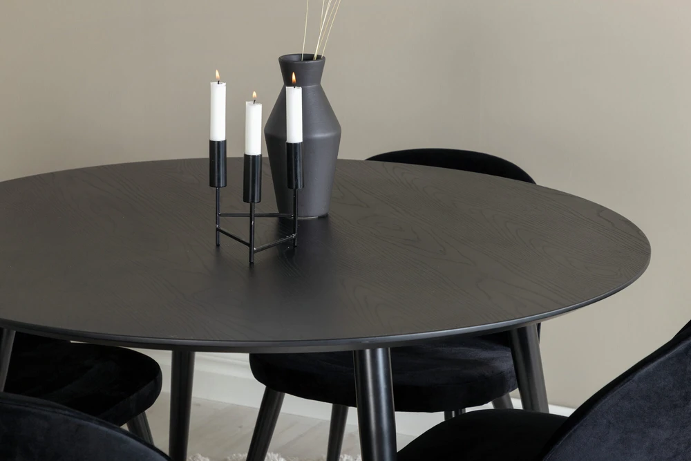 Venture Design Valgomasis stalas, Dipp, 115 cm, Juodas / Valgomasis kėdė, Velvetas, 57x76.5x50 cm, Juoda