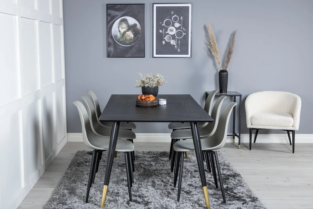 Venture Design Valgomasis stalas, Dipp, 180x90 cm, Juodas / Valgomasis kėdė, Polar, Juodos kojos / Pilka