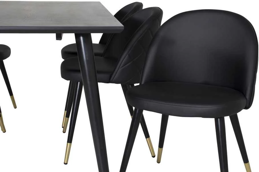 Venture Design Valgomasis stalas, Dipp, 180x90 cm, Juodas + Valgomasis kėdė, Velvet, 57x76.5x50 cm, Juoda