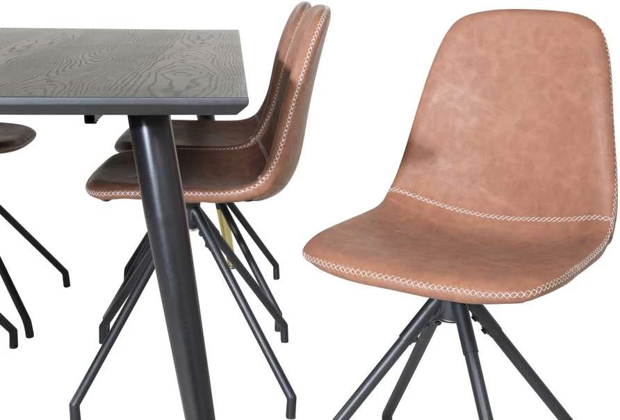 Venture Design Valgomasis stalas, Dipp, 180x90 cm, Juodas / Valgomasis kėdė, Polar, 88x44 cm, Ruda