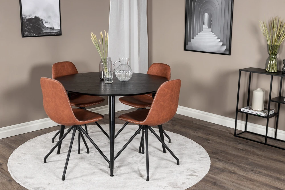 Venture Design Valgomasis stalas, Dipp, 115 cm, Juodas / Valgomasis kėdė, Polar, 54x88x44 cm, Juoda