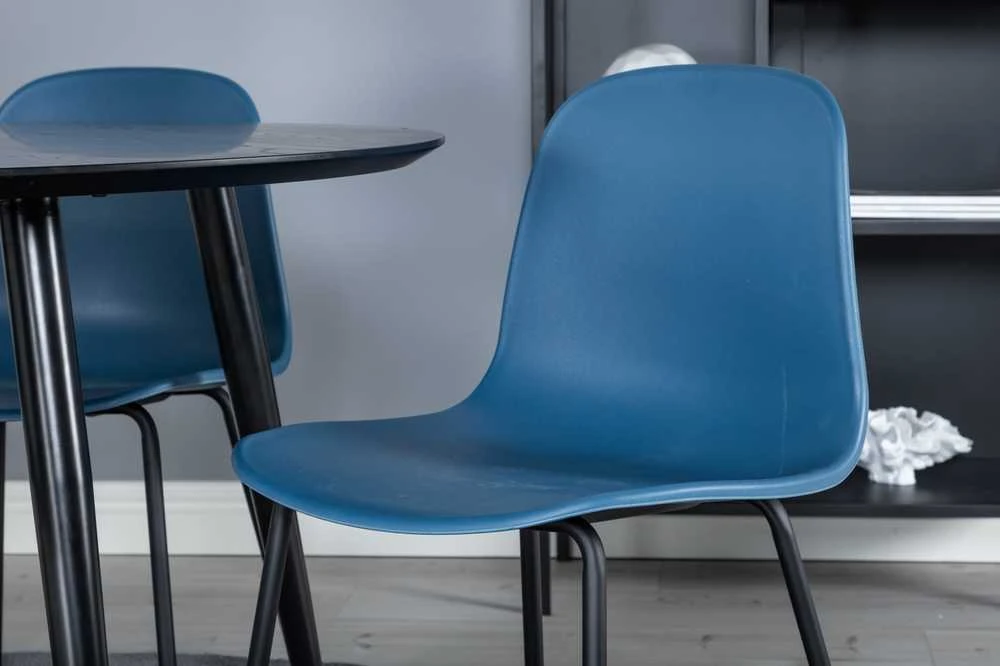 Venture Design Valgomasis stalas, Dipp, 115 cm, Juodas / Valgomasis kėdė, Arctic, 47.5x82x49 cm, Mėlyna