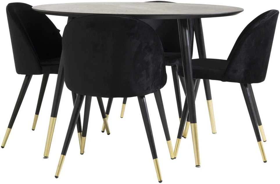 Venture Design Valgomasis stalas, Dipp, 115 cm, Juodas / Valgomasis kėdė, Velvetas, 57x76.5x50 cm, Juoda