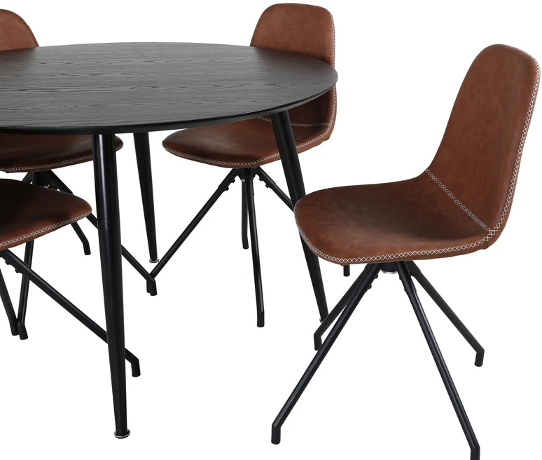 Venture Design Valgomasis stalas, Dipp, 115 cm, Juodas / Valgomasis kėdė, Polar, 54x88x44 cm, Juoda