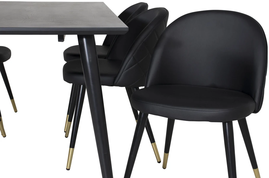 Venture Design Valgomasis stalas, Dipp, 180x90 cm, Juodas + Valgomasis kėdė, Velvet, 57x76.5x50 cm, Juoda