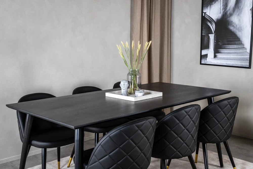 Venture Design Valgomasis stalas, Dipp, 180x90 cm, Juodas + Valgomasis kėdė, Velvet, 57x76.5x50 cm, Juoda