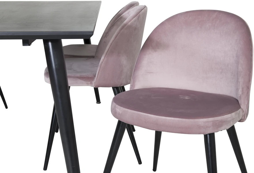 Venture Design Valgomasis stalas, Dipp, 180x90 cm, Juodas / Valgomasis kėdė, Velvetas, 57x76.5x50 cm, Rožinis
