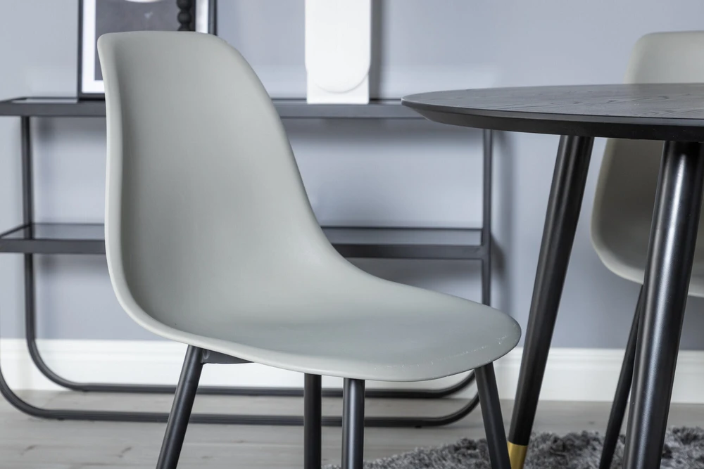 Venture Design Valgomasis stalas, Dipp, ⌀115 cm, Juodas / Valgomasis kėdė, Polar, 58x81x45.5 cm, Pilka