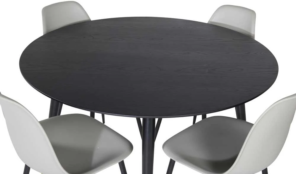 Venture Design Valgomasis stalas, Dipp, ⌀115 cm, Juodas / Valgomasis kėdė, Polar, 58x81x45.5 cm, Pilka