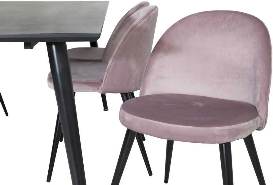 Venture Design Valgomasis stalas, Dipp, 180x90 cm, Juodas / Valgomasis kėdė, Velvetas, 57x76.5x50 cm, Rožinis