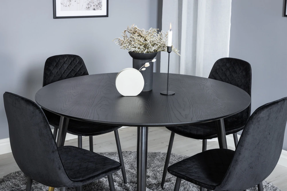 Venture Design Valgomasis stalas, Dipp, 115 cm, Juodas / Valgomasis kėdė, Polar Diamond, 52x86x44 cm, Juoda