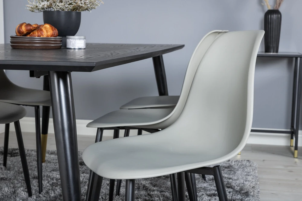 Venture Design Valgomasis stalas, Dipp, 180x90 cm, Juodas / Valgomasis kėdė, Polar, Juodos kojos / Pilka