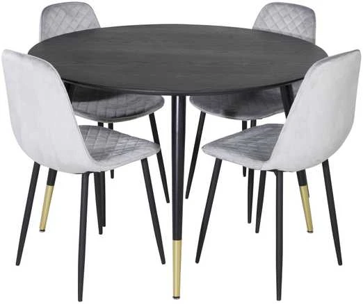 Venture Design Valgomasis stalas, Dipp, ⌀115 cm, Juodas / Valgomasis kėdė, Polar, 52x86x44 cm, Pilka