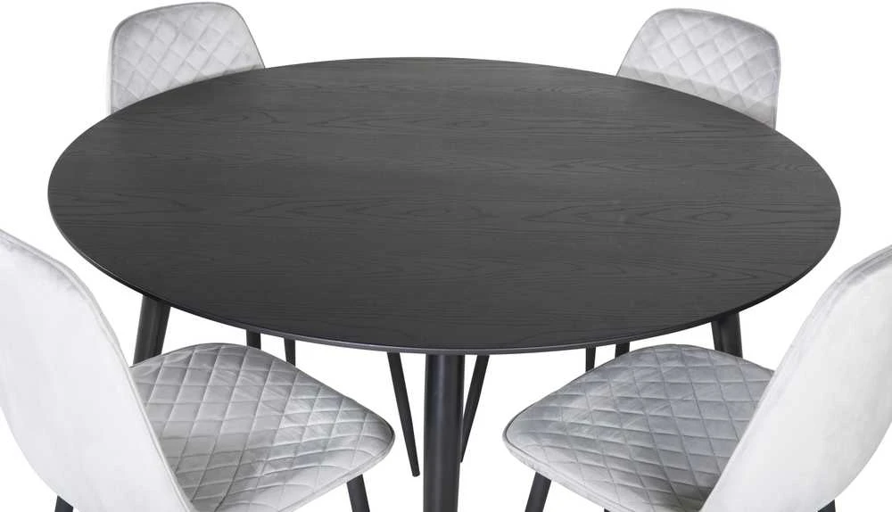 Venture Design Valgomasis stalas, Dipp, ⌀115 cm, Juodas / Valgomasis kėdė, Polar, 52x86x44 cm, Pilka