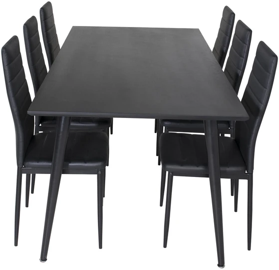 Venture Design Valgomasis stalas, Dipp, 180x90 cm, Juoda furniruota medžio drobė / Valgomasis kėdė, Plonas aukštas atlošas, 98x42 cm, Juoda