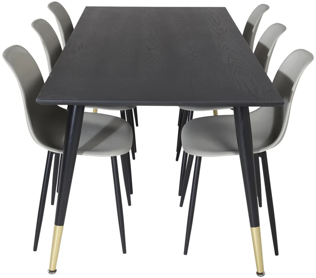 Venture Design Valgomasis stalas, Dipp, 180x90 cm, Juodas / Valgomasis kėdė, Polar, Juodos kojos / Pilka