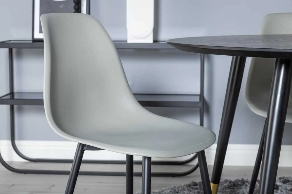 Venture Design Valgomasis stalas, Dipp, ⌀115 cm, Juodas / Valgomasis kėdė, Polar, 58x81x45.5 cm, Pilka