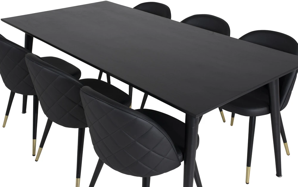 Venture Design Valgomasis stalas, Dipp, 180x90 cm, Juodas + Valgomasis kėdė, Velvet, 57x76.5x50 cm, Juoda