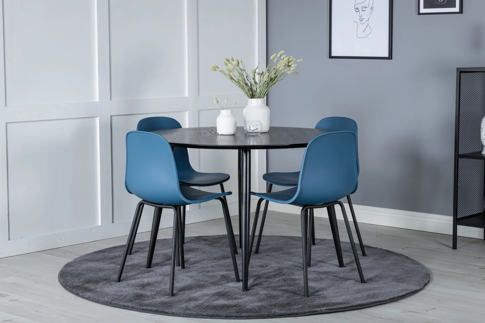 Venture Design Valgomasis stalas, Dipp, 115 cm, Juodas / Valgomasis kėdė, Arctic, 47.5x82x49 cm, Mėlyna