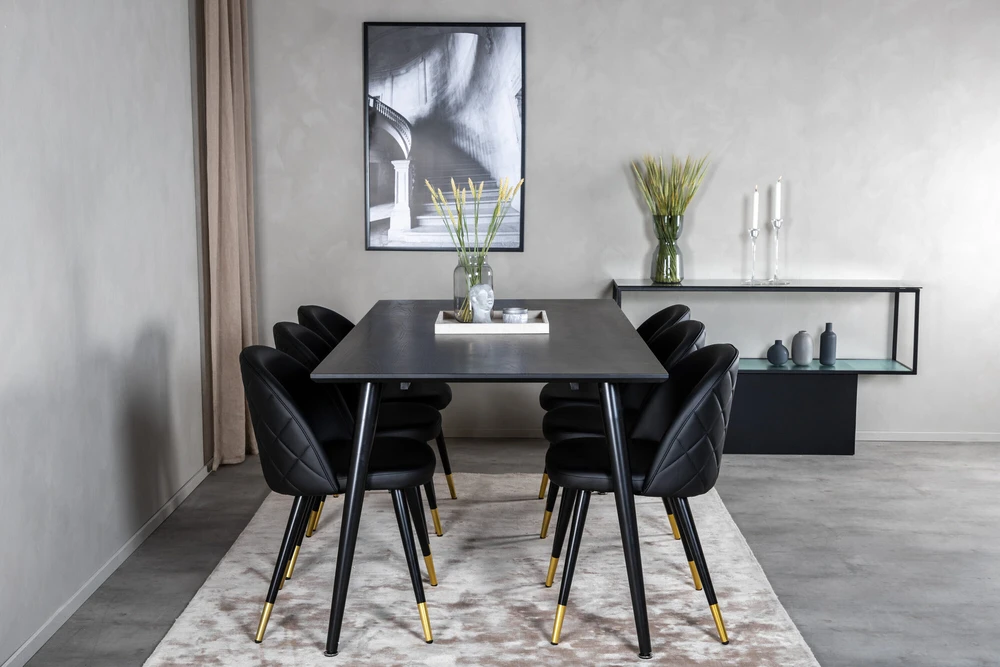 Venture Design Valgomasis stalas, Dipp, 180x90 cm, Juodas + Valgomasis kėdė, Velvet, 57x76.5x50 cm, Juoda