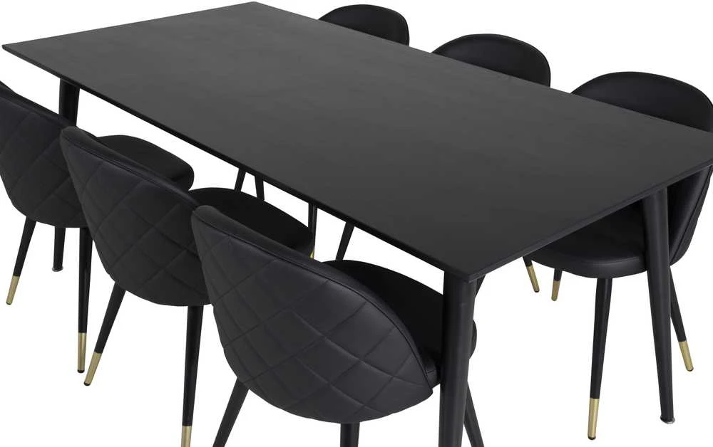 Venture Design Valgomasis stalas, Dipp, 180x90 cm, Juodas + Valgomasis kėdė, Velvet, 57x76.5x50 cm, Juoda