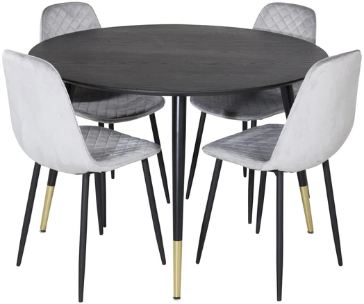 Venture Design Valgomasis stalas, Dipp, ⌀115 cm, Juodas / Valgomasis kėdė, Polar, 52x86x44 cm, Pilka