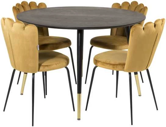 Venture Design Valgomasis stalas, Dipp, 115 cm, juodas, Kėdė, Limhamn Light, 54x82.5x44.5 cm, aukso spalvos
