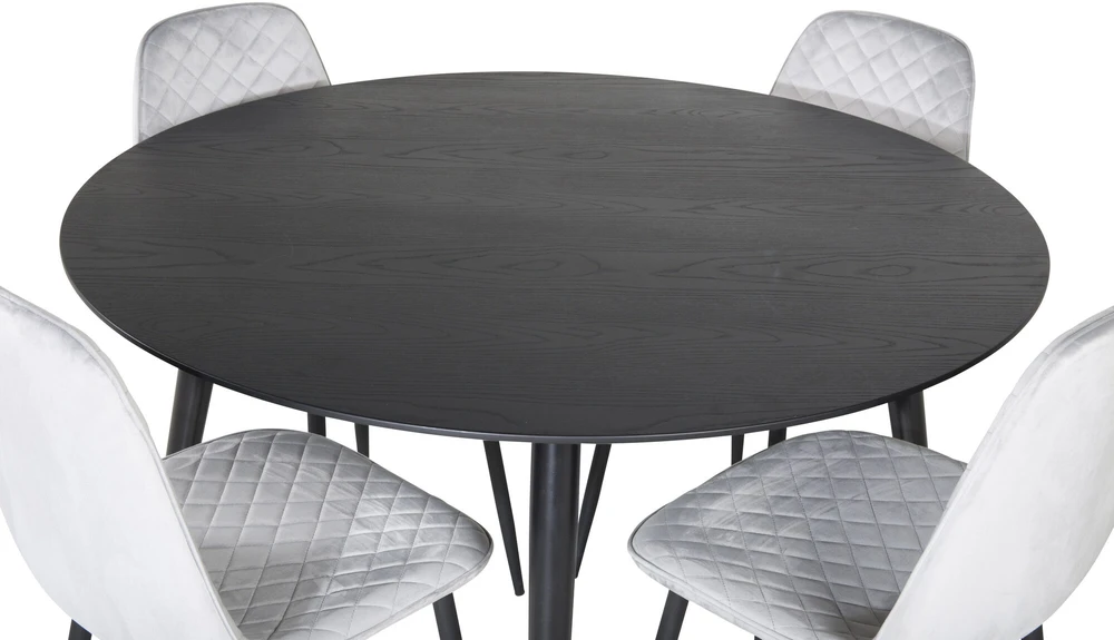 Venture Design Valgomasis stalas, Dipp, ⌀115 cm, Juodas / Valgomasis kėdė, Polar, 52x86x44 cm, Pilka