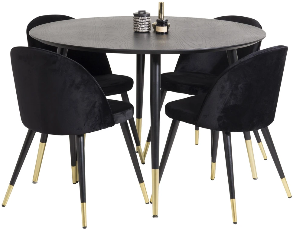Venture Design Valgomasis stalas, Dipp, 115 cm, Juodas / Valgomasis kėdė, Velvetas, 57x76.5x50 cm, Juoda