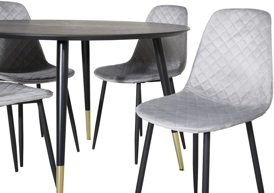 Venture Design Valgomasis stalas, Dipp, ⌀115 cm, Juodas / Valgomasis kėdė, Polar, 52x86x44 cm, Pilka