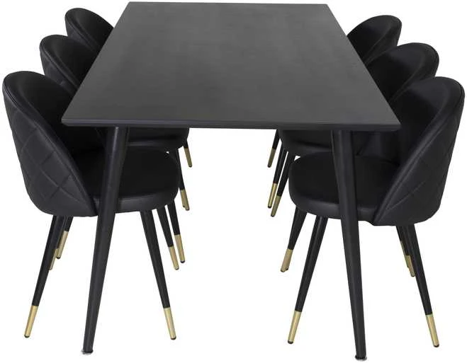 Venture Design Valgomasis stalas, Dipp, 180x90 cm, Juodas + Valgomasis kėdė, Velvet, 57x76.5x50 cm, Juoda