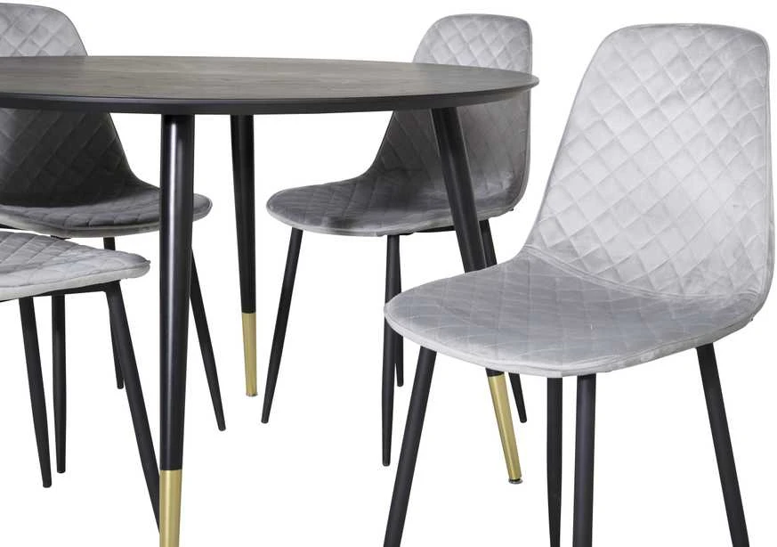 Venture Design Valgomasis stalas, Dipp, ⌀115 cm, Juodas / Valgomasis kėdė, Polar, 52x86x44 cm, Pilka